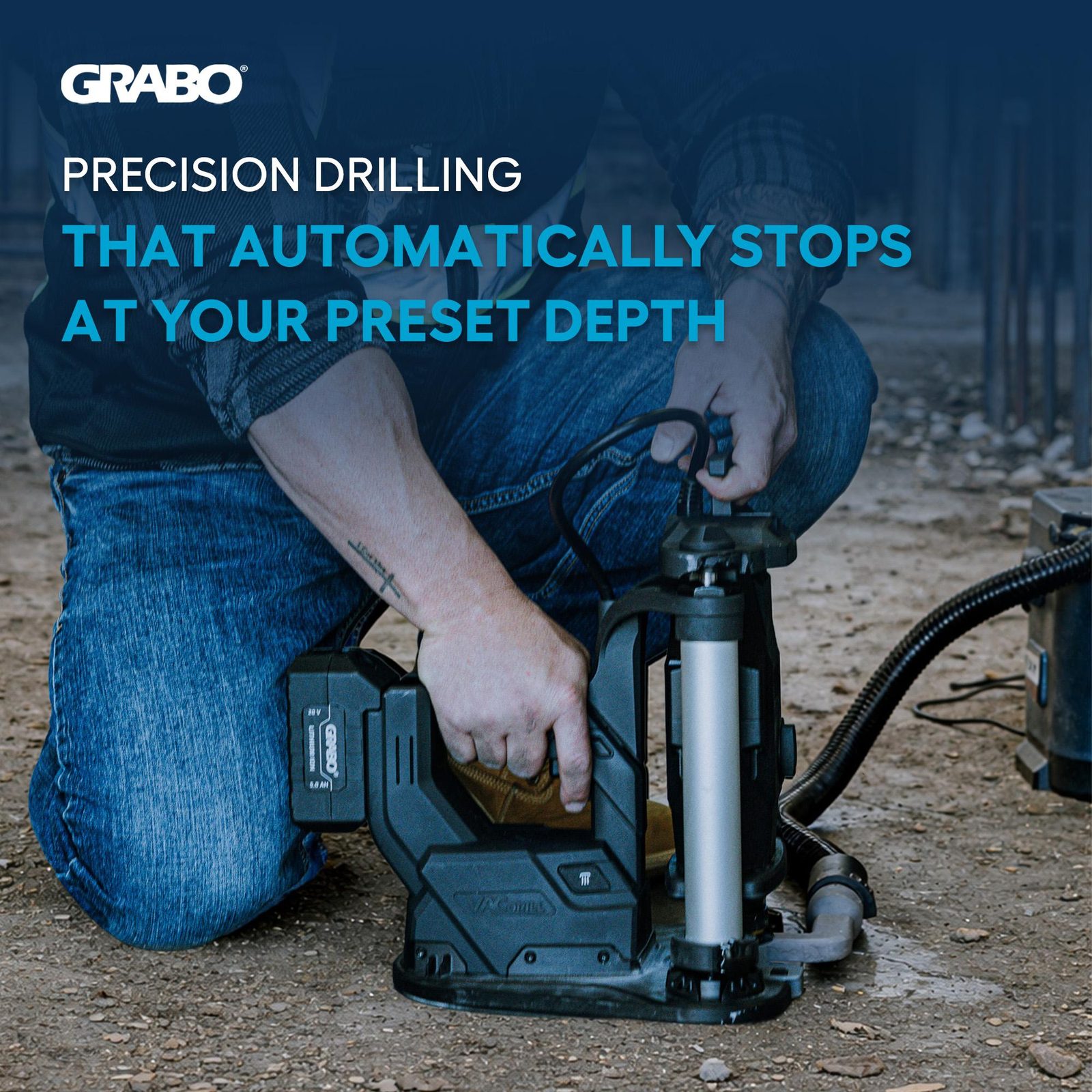 VACDRILL precision depth setting in use on a concrete surface